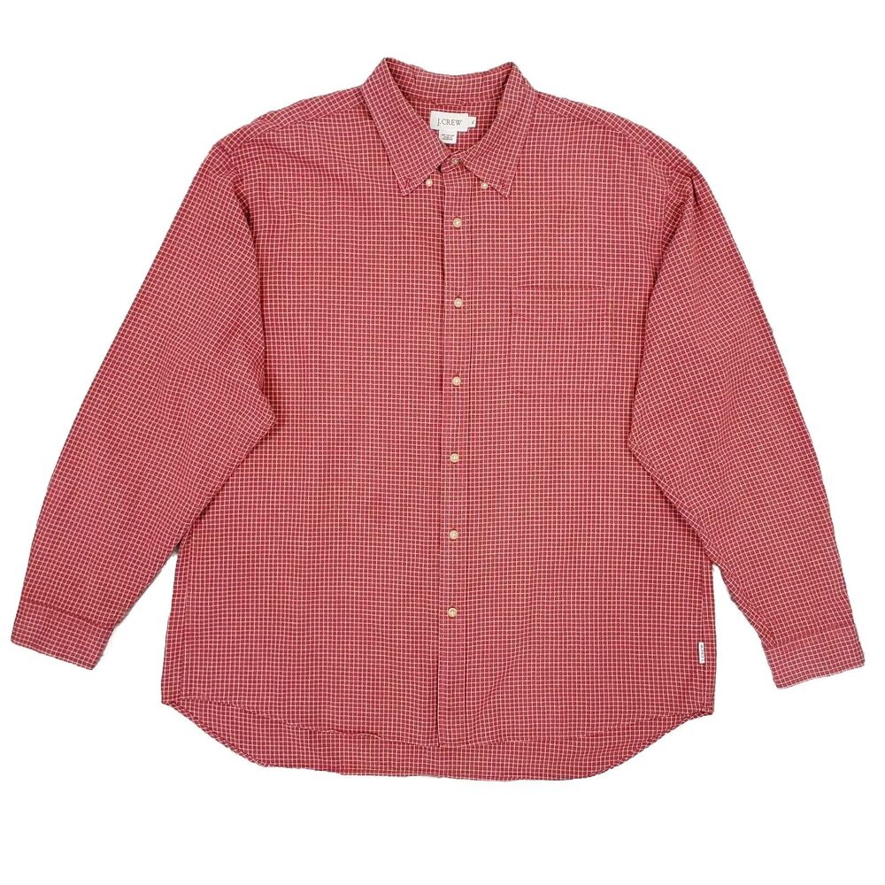 J.Crew Mens Longsleeve Plaid Button Down Shirt XL Red Green Americana Preppy